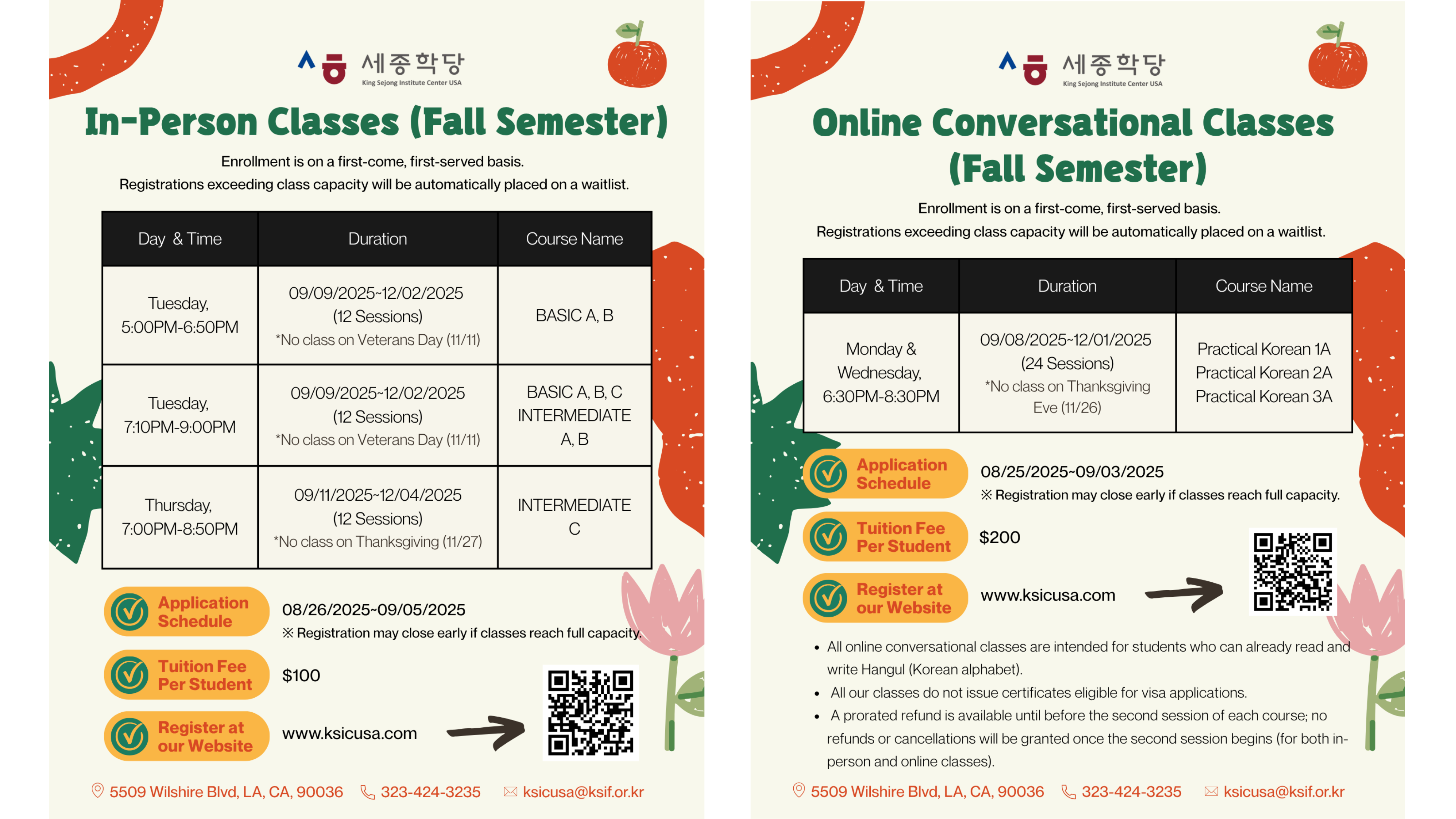 Secure your spot in our in-person & online classes for the fall semester!